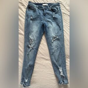 KanCan Women's Distressed Skinny Jeans in Light Blue